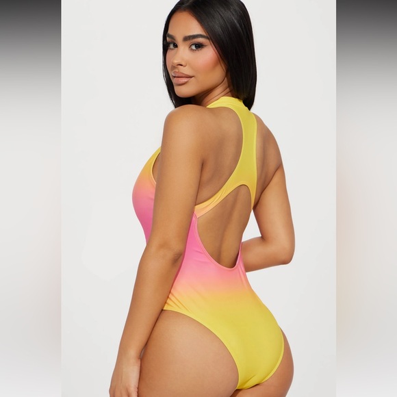 Zip Up Sexy onePiece Swimsuit - Pink/combo - Picture 3 of 12
